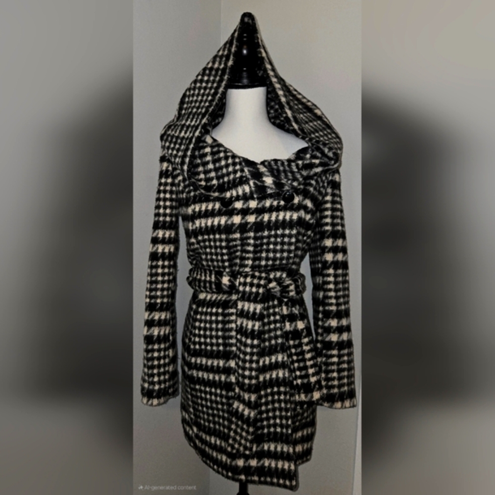 Zara Basic Black And White Patterned Coat - image 2